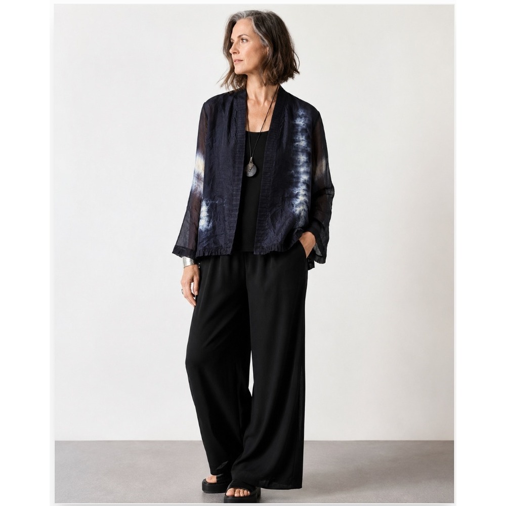 Viviana Uchitel Silk Shibori Open Jacket Cardigan Small 1 Lagenlook Art To Wear